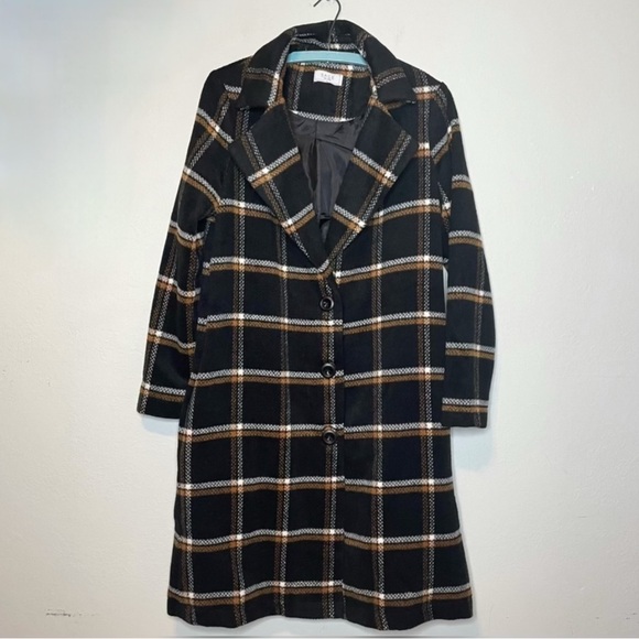 sage the label Jackets & Blazers - Sage Black Trench Coat with Plaid Pattern and Wide Lapel
